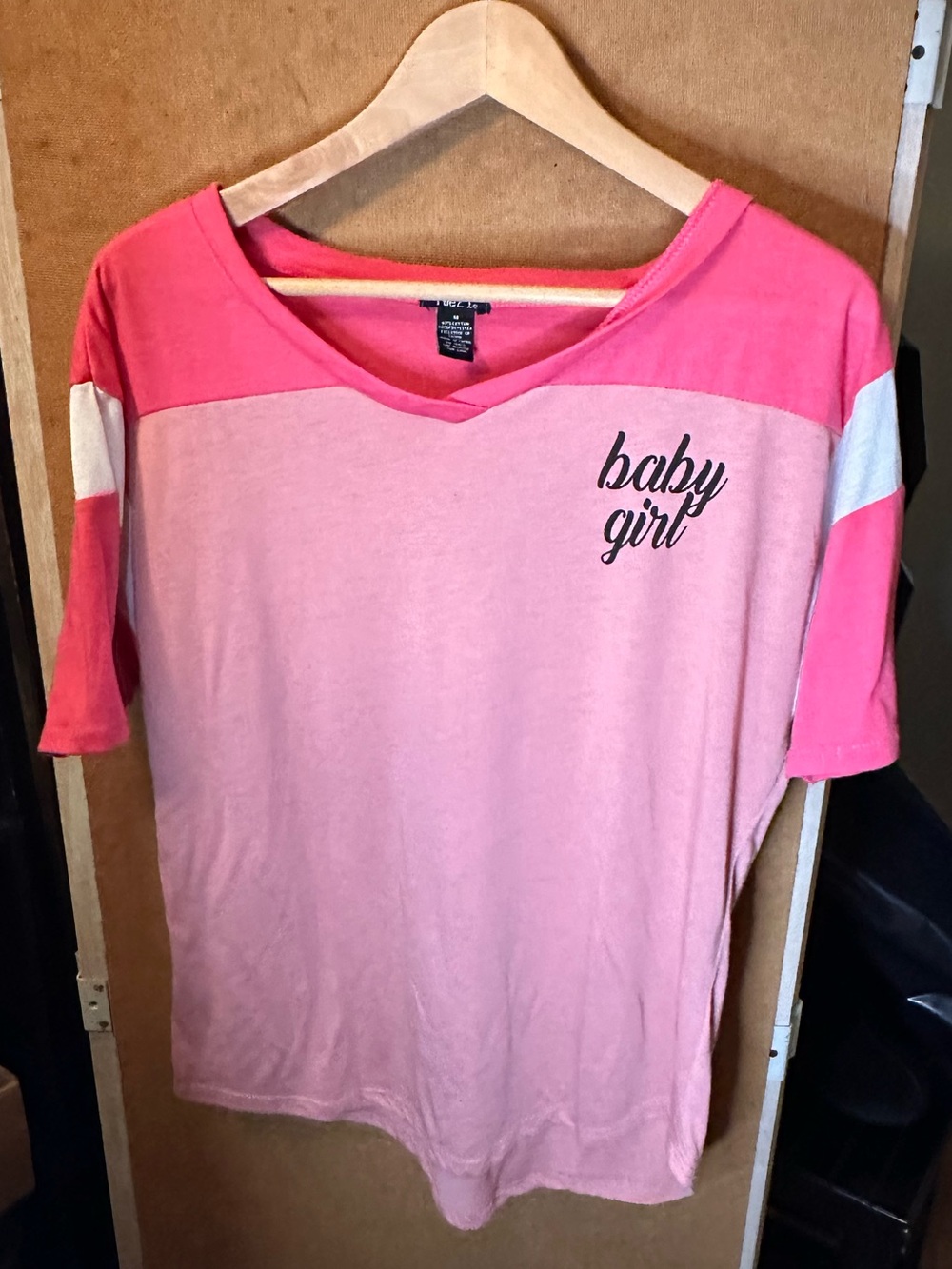 Rue21 Pink Colorblock V-Neck "baby girl" Short Sleeve Tee